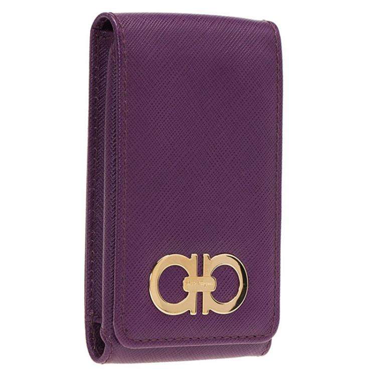 Pre Owned Salvatore Ferragamo Purple Leather iphone 4 Case
