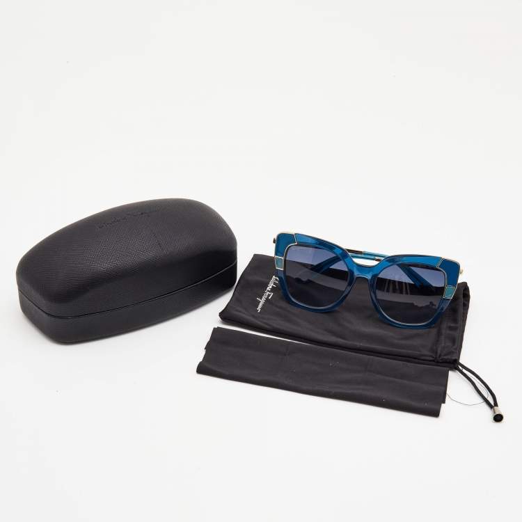 Pre Owned Salvatore Ferragamo Blue/Gold Metal Frame Gradient Sunglasses