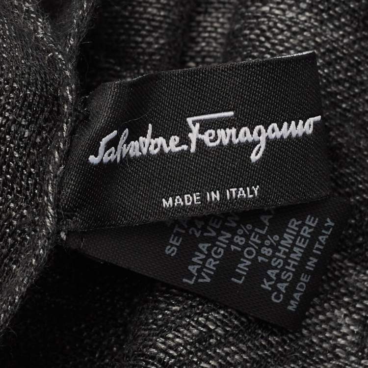 Pre Owned Salvatore Ferragamo Dark Grey Gancini Jacquard Silk & Wool Stole