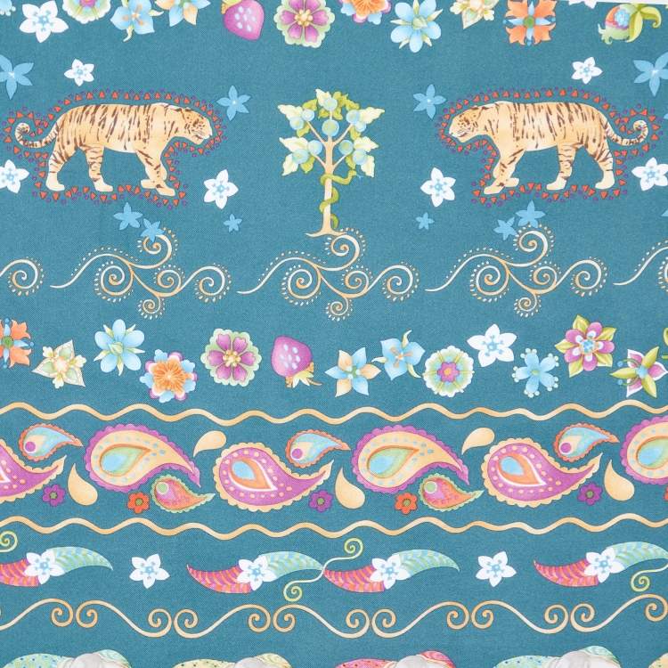 Pre Owned Salvatore Ferragamo Dark Green Printed Silk Square Scarf
