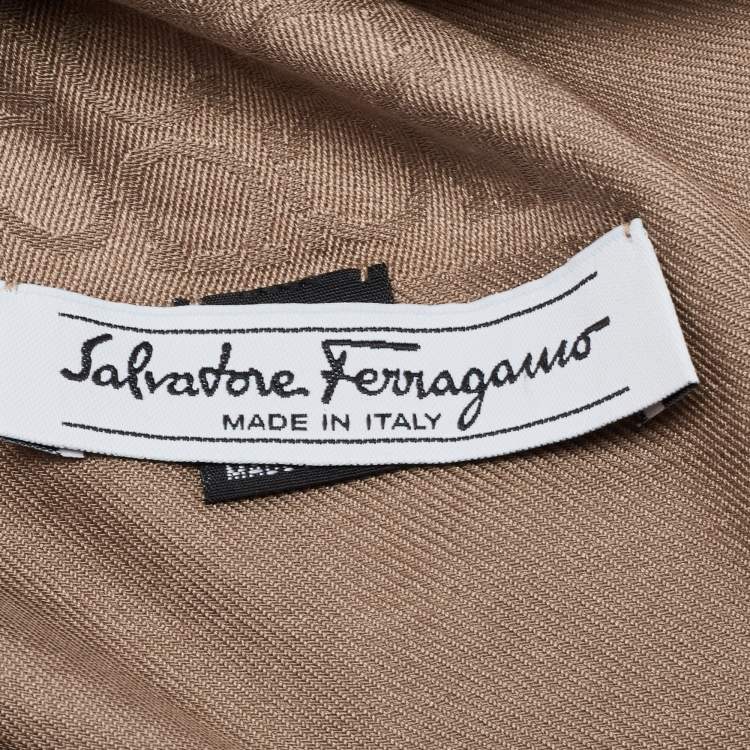Pre Owned Salvatore Ferragamo Brown Gancini Jacquard Silk & Wool Scarf