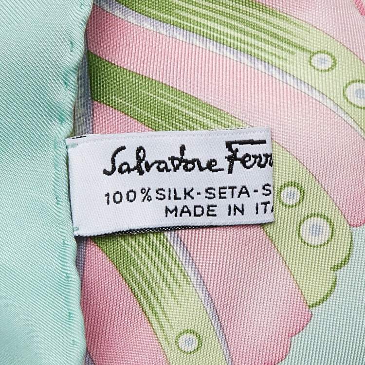 Pre Owned Salvatore Ferragamo Blue Floral Printed Silk Square Scarf