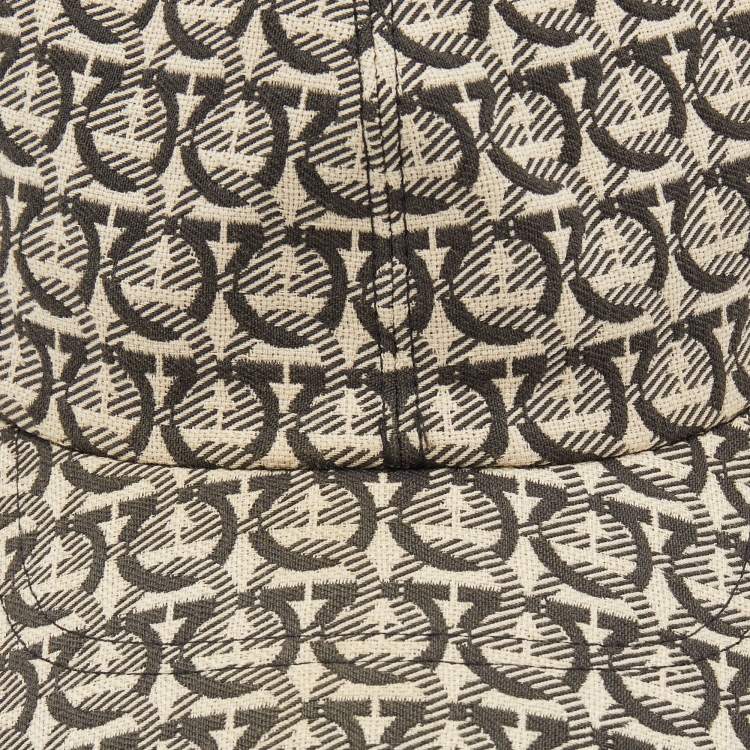 Pre Owned Salvatore Ferragamo Off White Gancini Cotton Jacquard Leather Detail Baseball Cap (ONE SIZE)