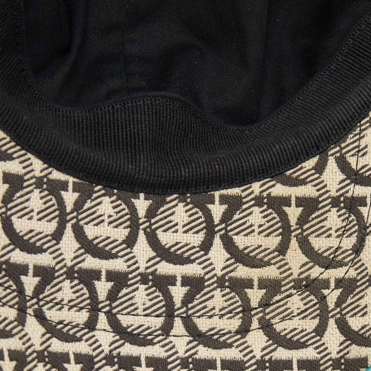 Pre Owned Salvatore Ferragamo Off White Gancini Cotton Jacquard Leather Detail Baseball Cap (ONE SIZE)