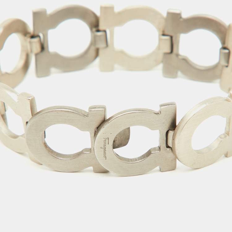 Pre Owned Salvatore Ferragamo Gancini Silver Tone Link Bracelet