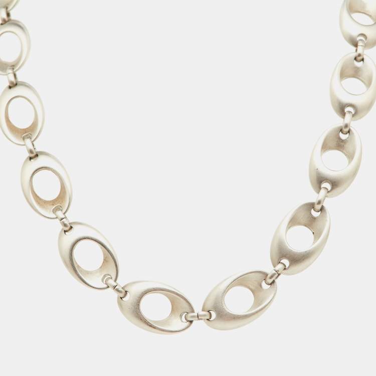 Pre Owned Salvatore Ferragamo Silver Tone Oval Chain Link Toggle Necklace
