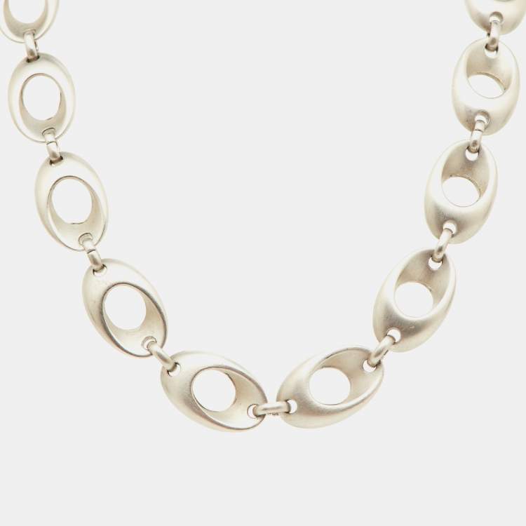 Pre Owned Salvatore Ferragamo Silver Tone Oval Chain Link Toggle Necklace