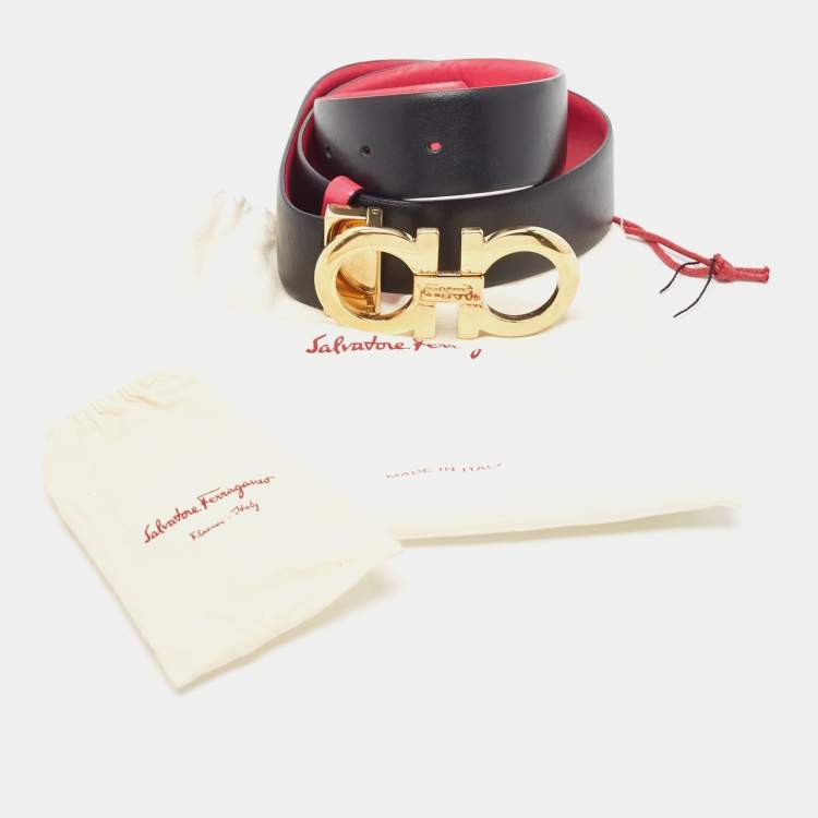 Pre Owned Salvatore Ferragamo Black/Pink Leather Cut to Size Reversible Belt
