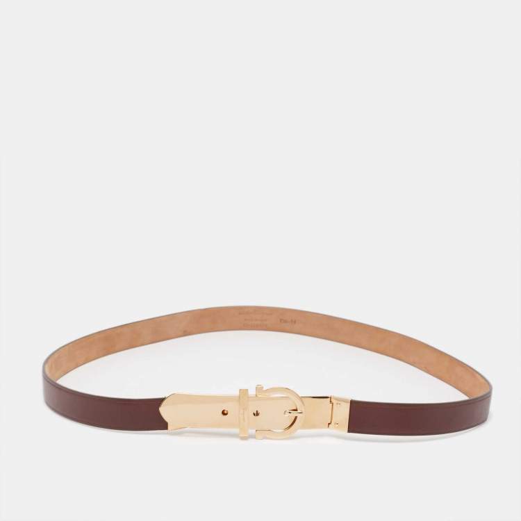Pre Owned Salvatore Ferragamo Brown Leather Metal Gancio Belt 95CM