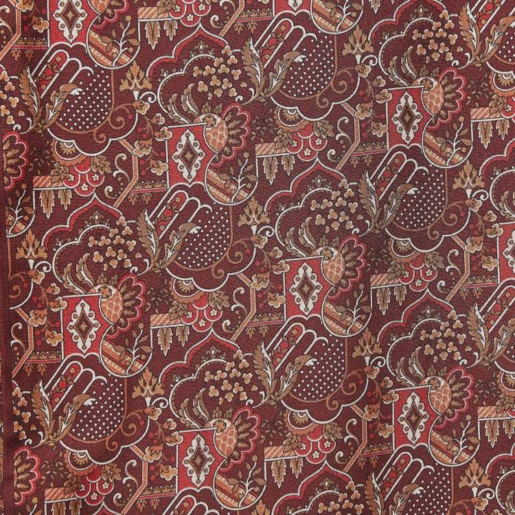 Pre Owned Salvatore Ferragamo Burgundy Printed Silk Scarf 