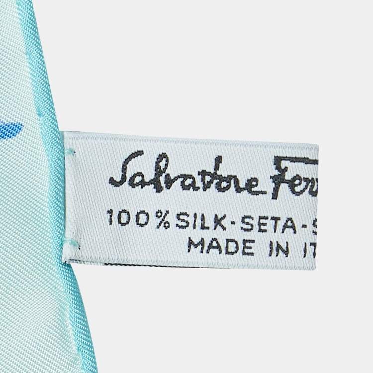 Pre Owned Salvatore Ferragamo Blue Floral Elephant Print Silk Square Scarf