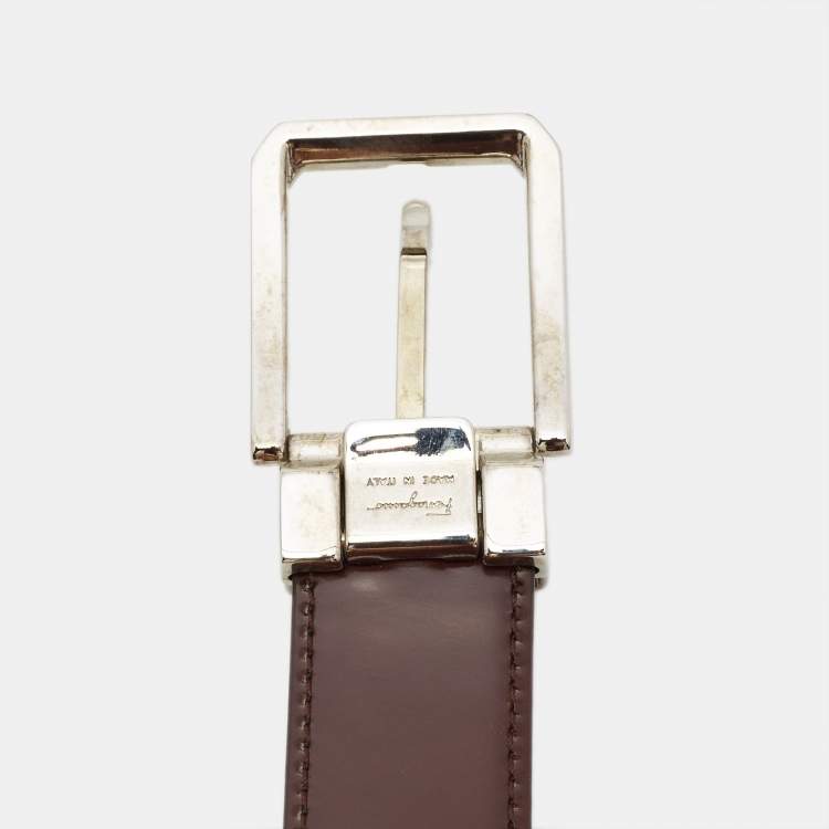 Pre Owned Salvatore Ferragamo Black/Brown Glossy Leather Cut to Size Reversible Belt 