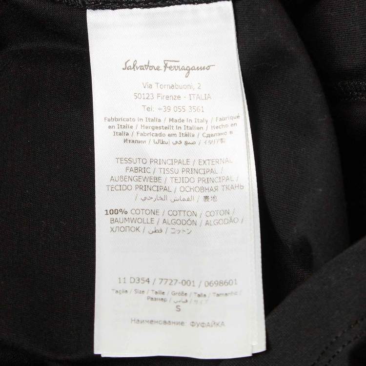 Pre Owned Salvatore Ferragamo Black Cotton Knit Gancini Patterned Neck T-Shirt S