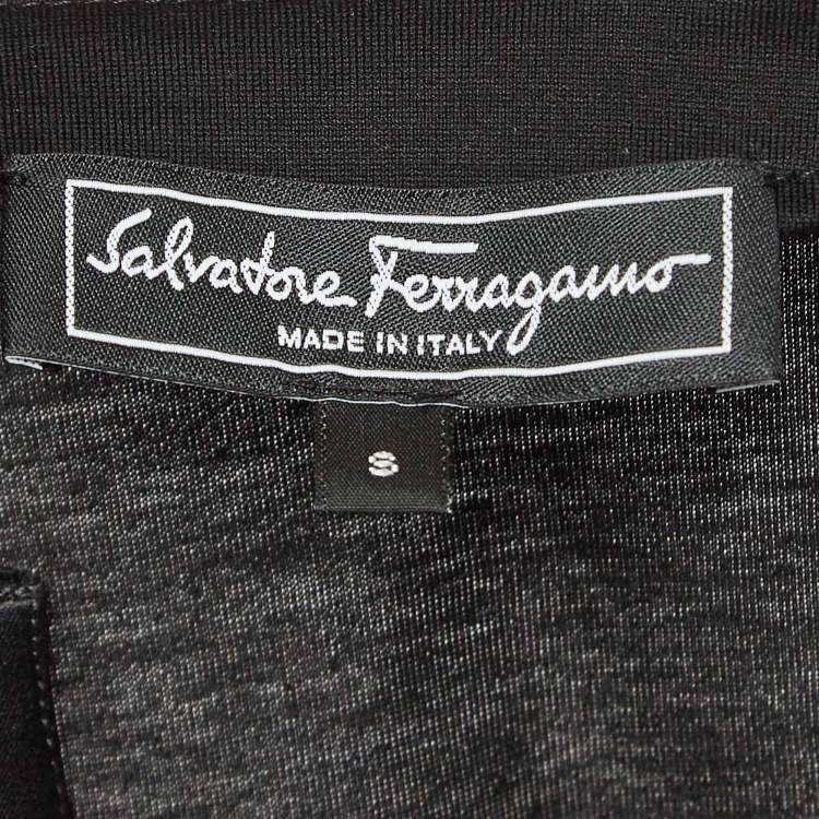 Pre Owned Salvatore Ferragamo Black Cotton Knit Gancini Patterned Neck T-Shirt S
