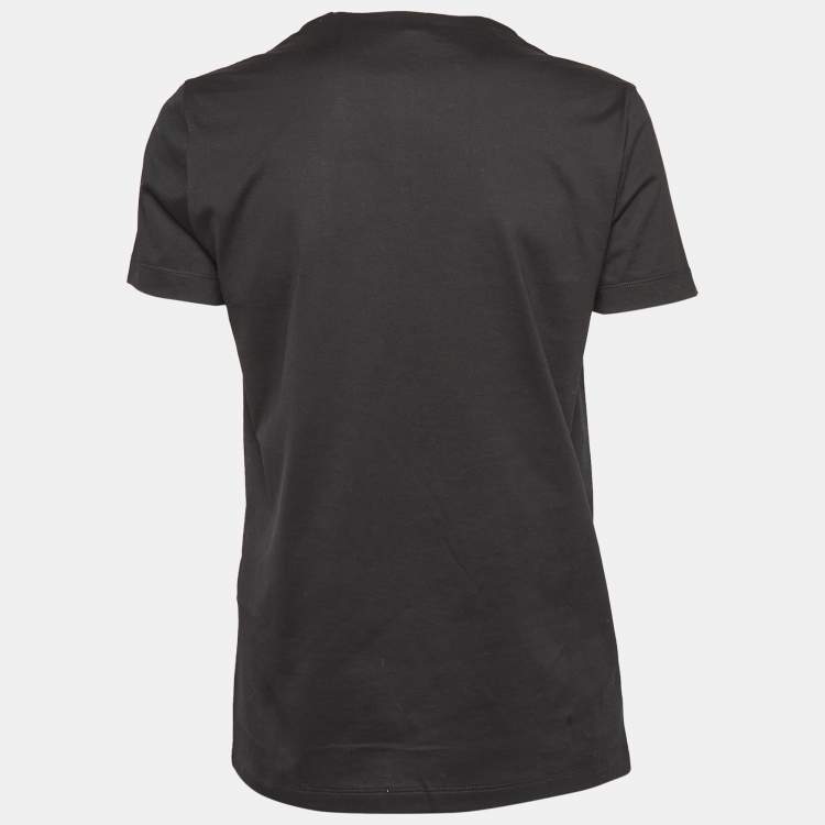 Pre Owned Salvatore Ferragamo Black Cotton Knit Gancini Patterned Neck T-Shirt S