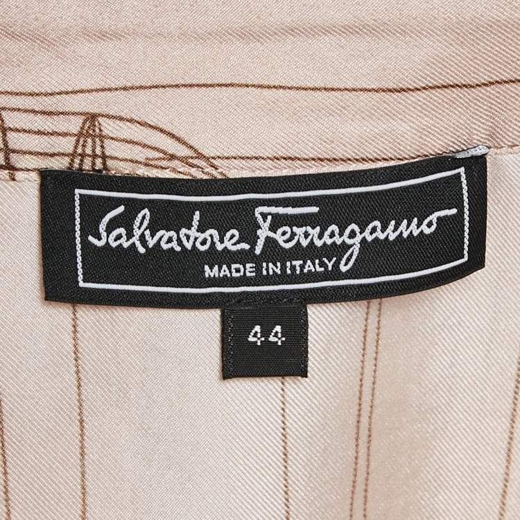 Pre Owned Salvatore Ferragamo Pink Bird Cage Print Silk Ruffled Shirt M