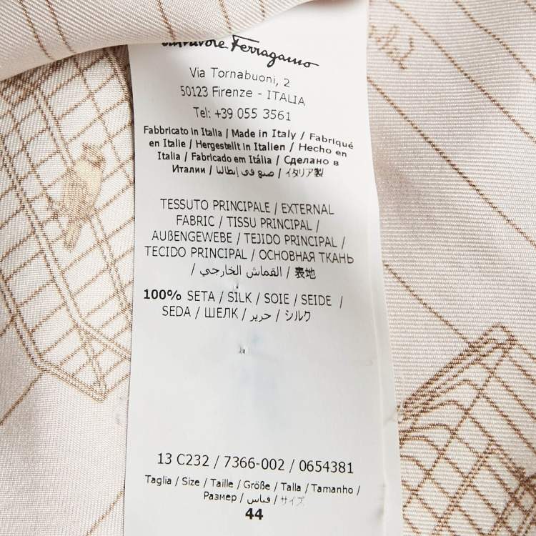 Pre Owned Salvatore Ferragamo Pink Bird Cage Print Silk Ruffled Shirt M