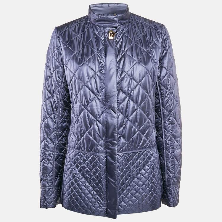 Pre Owned Salvatore Ferragamo Blue Nylon Zip-Up Quilted Jacket L