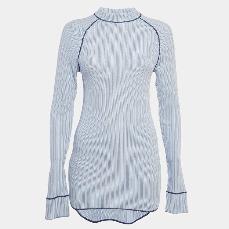 Pre Owned Salvatore Ferragamo Blue Stripe Knit Long Sleeve Sweatshirt S