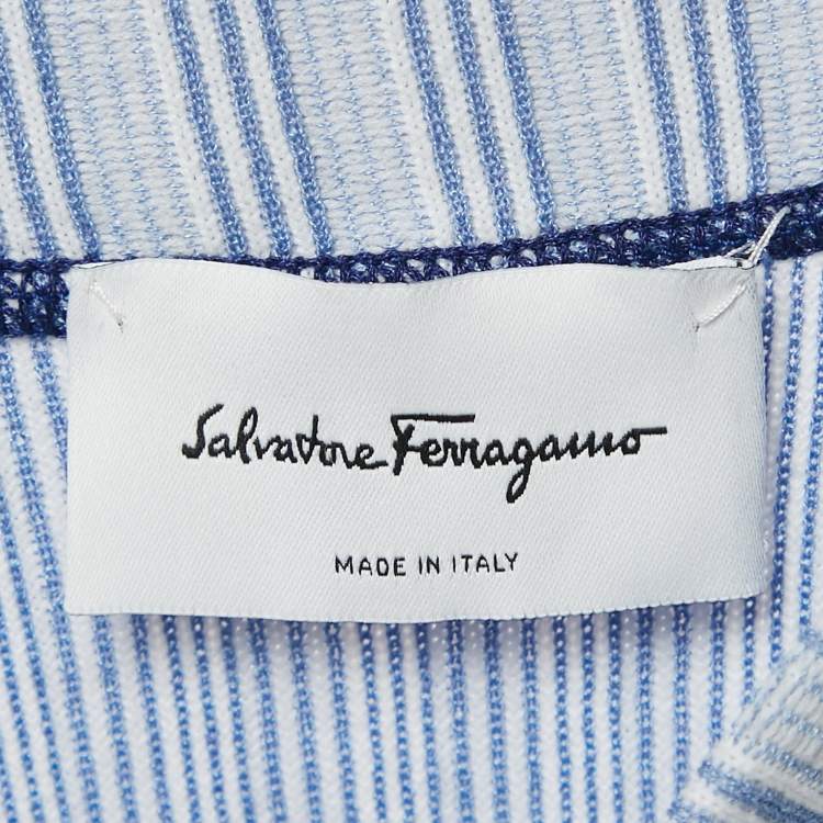 Pre Owned Salvatore Ferragamo Blue Stripe Knit Long Sleeve Sweatshirt S
