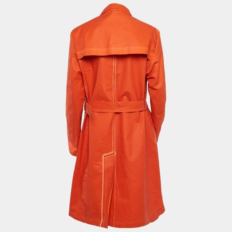 Pre Owned Salvatore Ferragamo Orange Coated Cotton Belted Coat XL