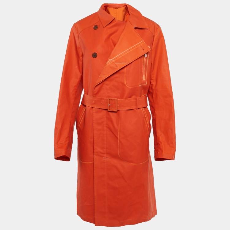 Pre Owned Salvatore Ferragamo Orange Coated Cotton Belted Coat XL