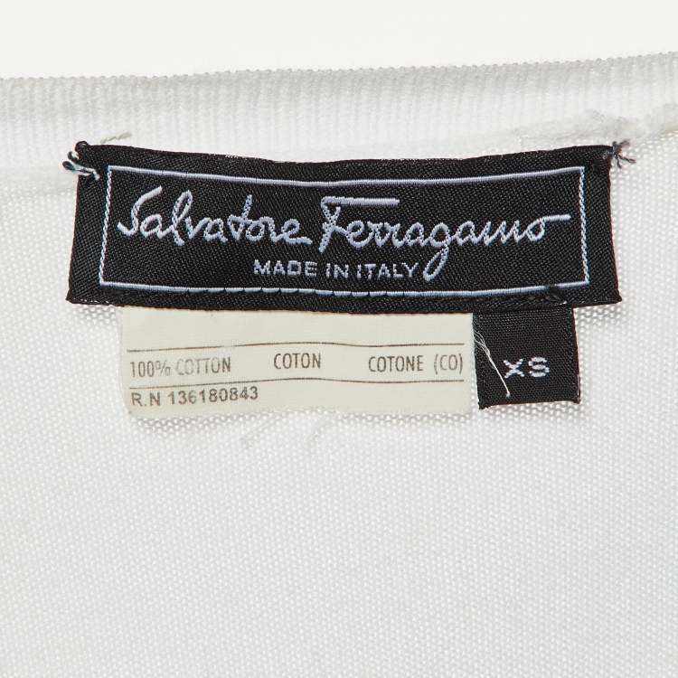 Pre Owned Salvatore Ferragamo Ivory Cotton Knit Button Front Cardigan XS 