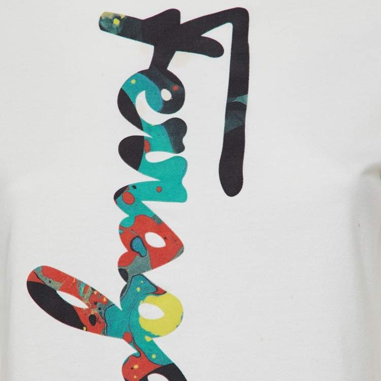 Pre Owned Salvatore Ferragamo White Logo Cotton Crewneck T-Shirt M