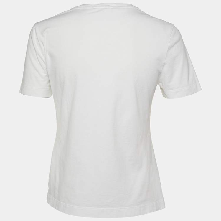 Pre Owned Salvatore Ferragamo White Logo Cotton Crewneck T-Shirt M