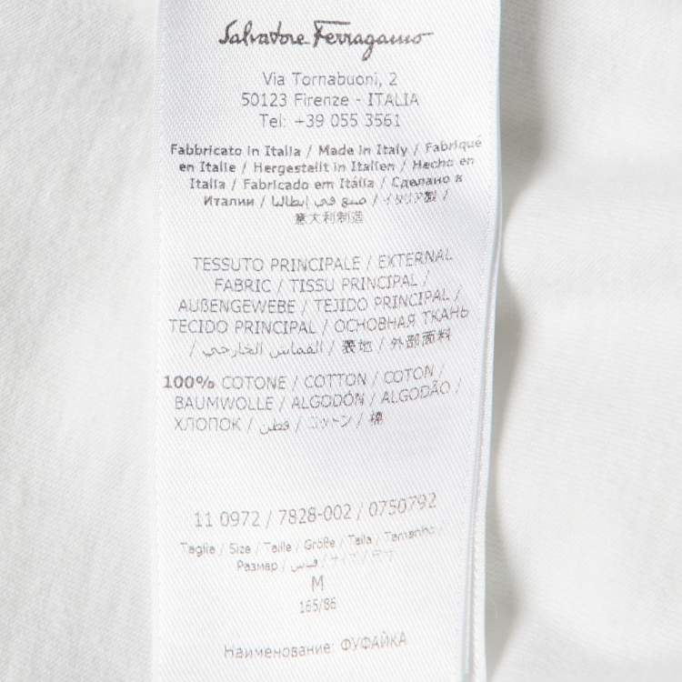 Pre Owned Salvatore Ferragamo White Logo Cotton Crewneck T-Shirt M