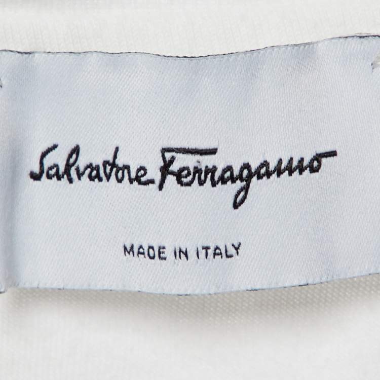 Pre Owned Salvatore Ferragamo White Logo Cotton Crewneck T-Shirt M