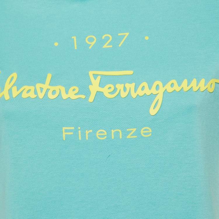مملوكة مسبقًا Salvatore Ferragamo Green Logo Cotton Crewneck T-Shirt S