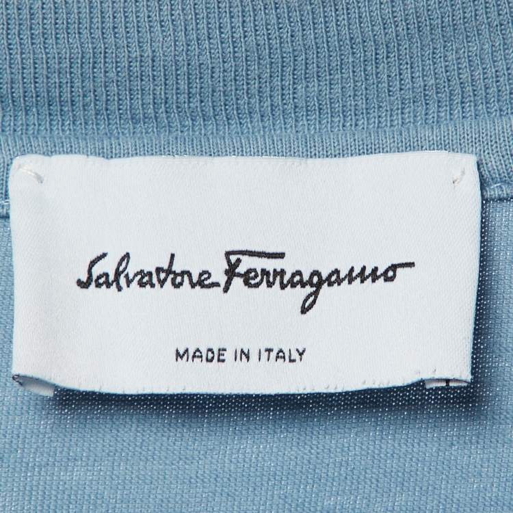 Pre Owned Salvatore Ferragamo Blue Logo Cotton Crewneck T-Shirt M