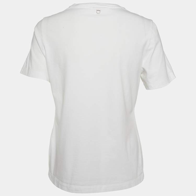 Pre Owned Salvatore Ferragamo White Logo Embroidered Cotton Crewneck T-Shirt L