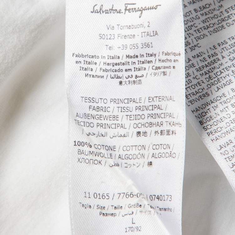 Pre Owned Salvatore Ferragamo White Logo Embroidered Cotton Crewneck T-Shirt L