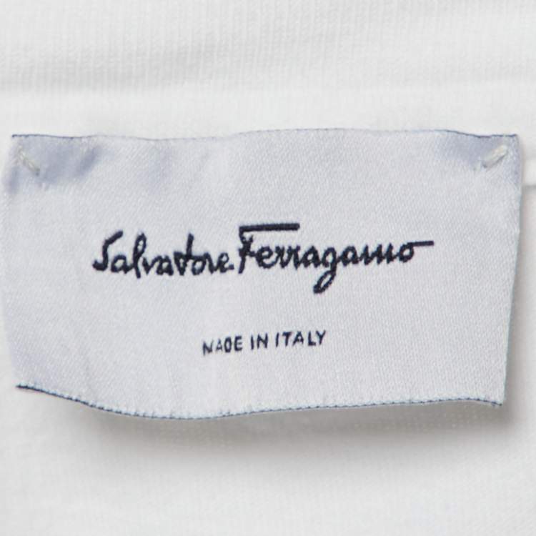 Pre Owned Salvatore Ferragamo White Logo Embroidered Cotton Crewneck T-Shirt L