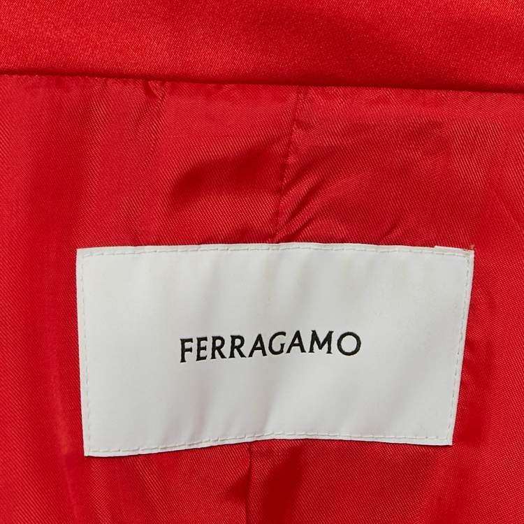 Pre Owned Salvatore Ferragamo Red Synthetic Zip-Up Jacket and Skirt Set M