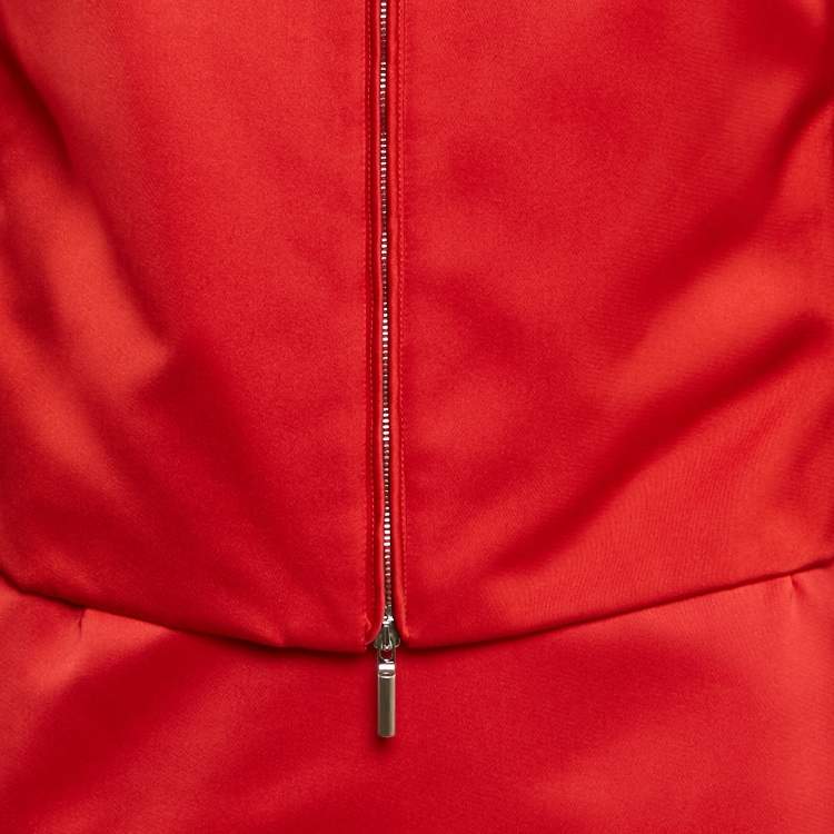 Pre Owned Salvatore Ferragamo Red Synthetic Zip-Up Jacket and Skirt Set M