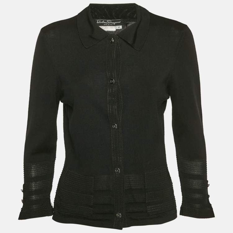 Pre Owned Salvatore Ferragamo Black Wool Button Front Cardigan M
