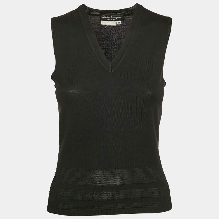Pre Owned Salvatore Ferragamo Black Wool Knit Sweater Vest M
