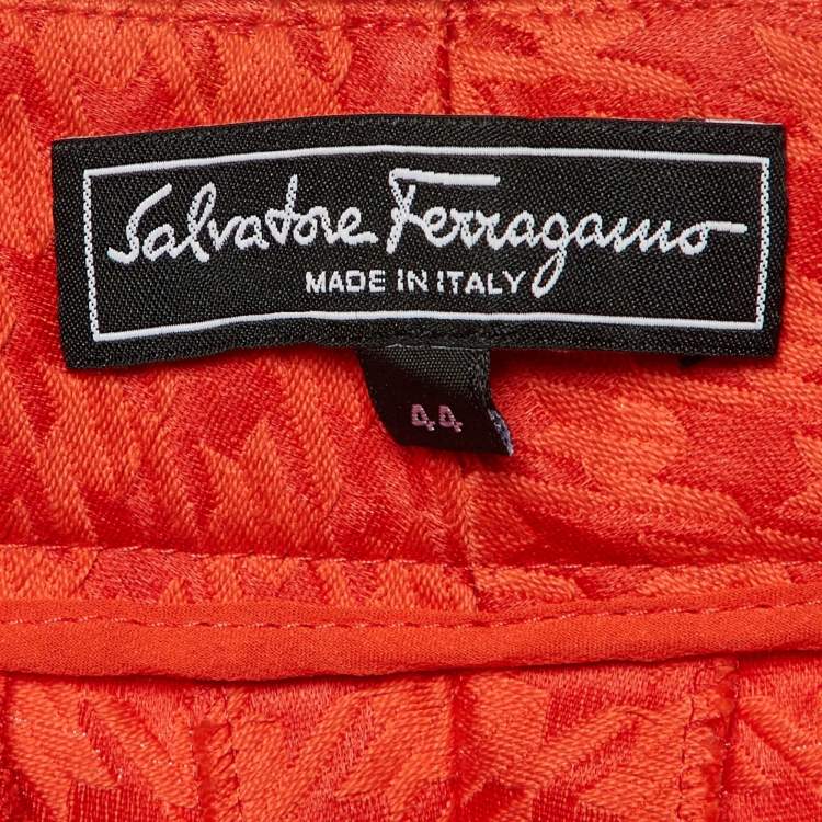 Pre Owned Salvatore Ferragamo Red Houndstooth Pattern Cotton & Silk Trousers M