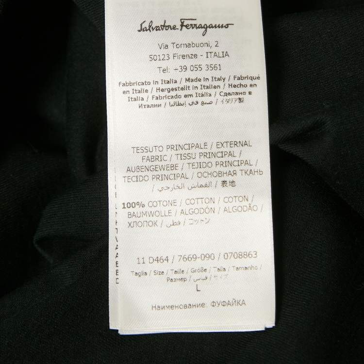 Pre Owned Salvatore Ferragamo Black Logo Print Cotton Crew Neck T-Shirt L