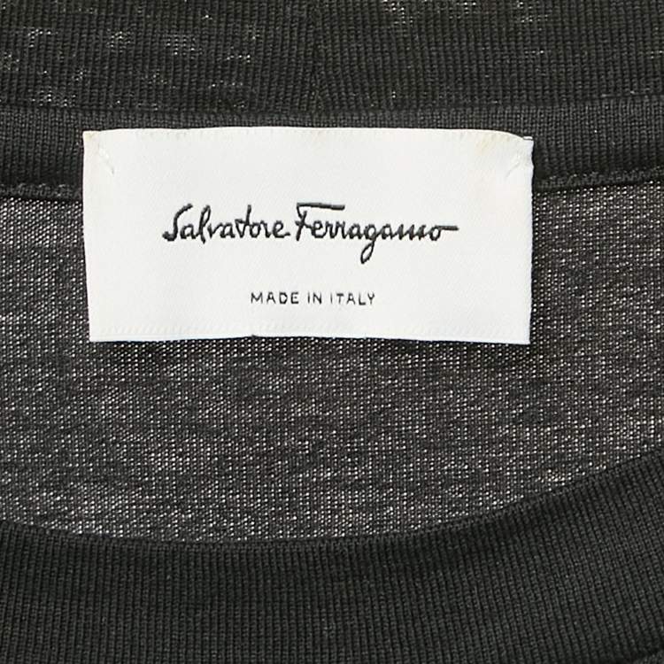 Pre Owned Salvatore Ferragamo Black Logo Print Cotton Crew Neck T-Shirt L