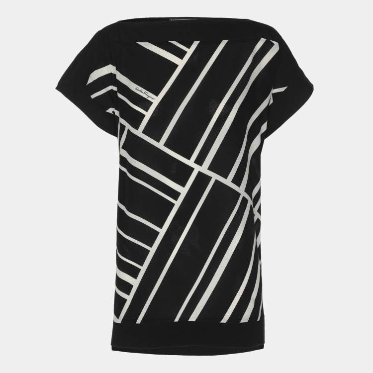 Pre Owned Salvatore Ferragamo Black Printed Cotton Tunic L