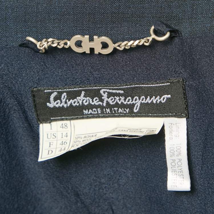 Pre Owned Salvatore Ferragamo Vintage Navy Blue Wool Blazer XL