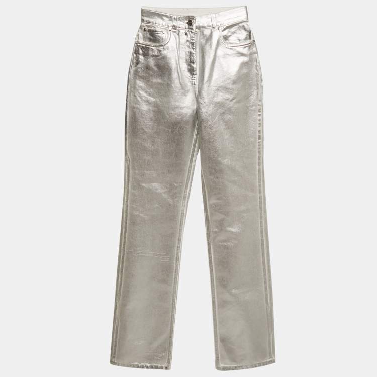 مملوكة مسبقًا Salvatore Ferragamo Silver Denim Jeans S Waist 25"