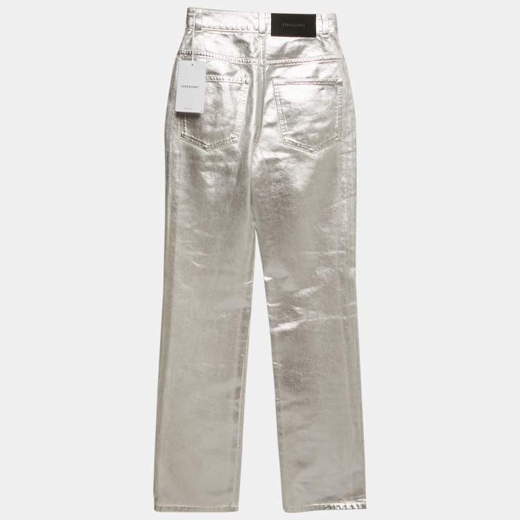 مملوكة مسبقًا Salvatore Ferragamo Silver Denim Jeans S Waist 25"