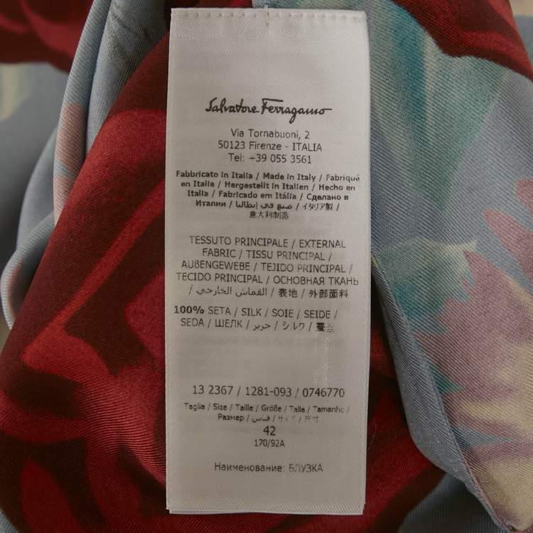 Pre Owned Salvatore Ferragamo Blue Rose Print Silk Long Sleeve Shirt M