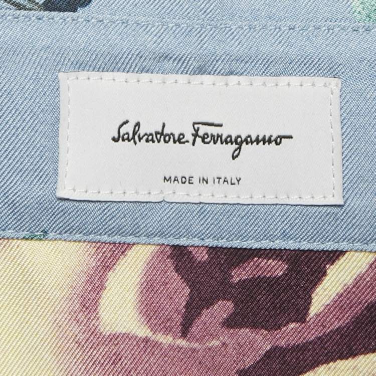 Pre Owned Salvatore Ferragamo Blue Rose Print Silk Long Sleeve Shirt M