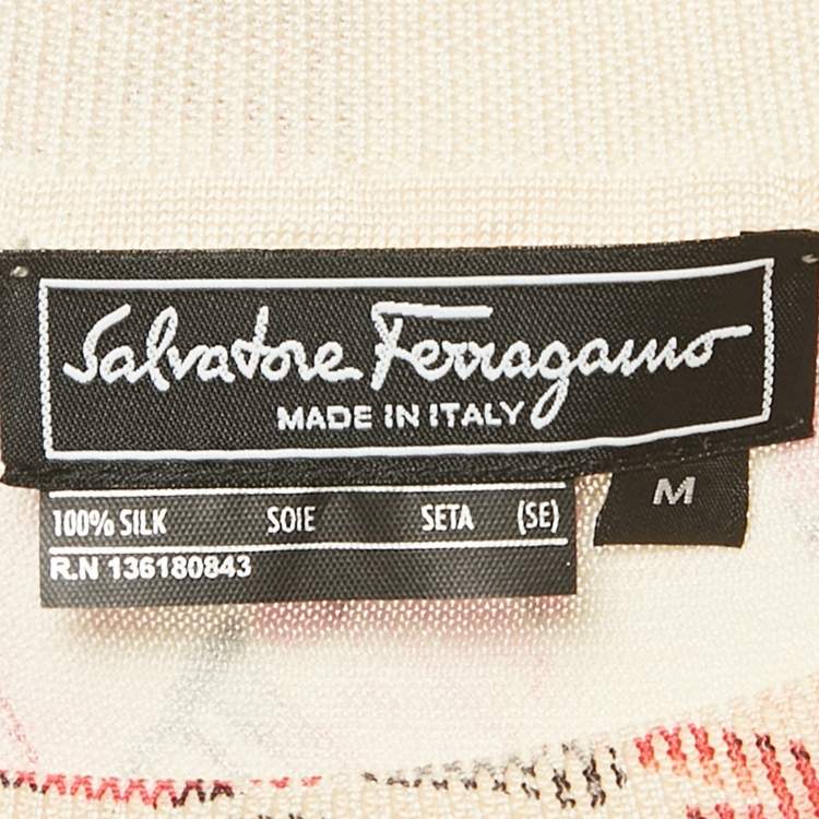 Pre Owned Salvatore Ferragamo Cream Printed Silk Knit Sleeveless M